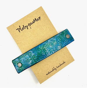 Mermaid Blue Green Spirals Leather Hair Barrette by Platypus Max