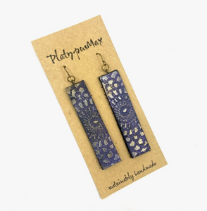Purple Mandala Shimmer Long Bar Earrings by Platypus Max