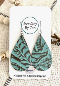 Medium Teardrop Earrings: Turquoise Tooled by Jewelry By Jen