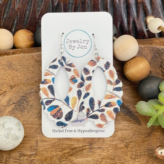 Large Scalloped Teardrop Earrings: Fall Watercolor Branches by Jewelry By Jen