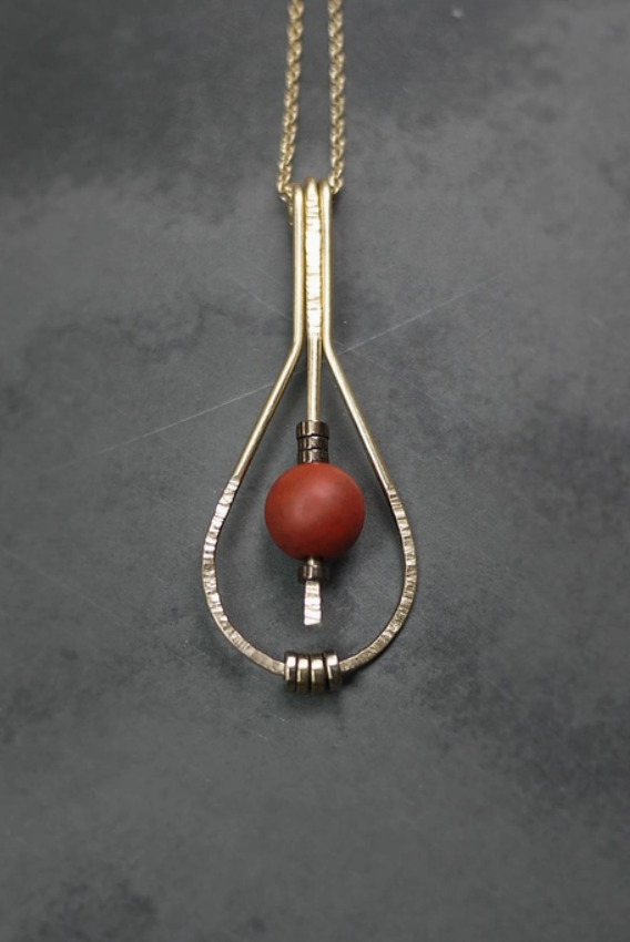 Hammered Wire Teardrop Necklace with Red Jasper by Brianna Kenyon