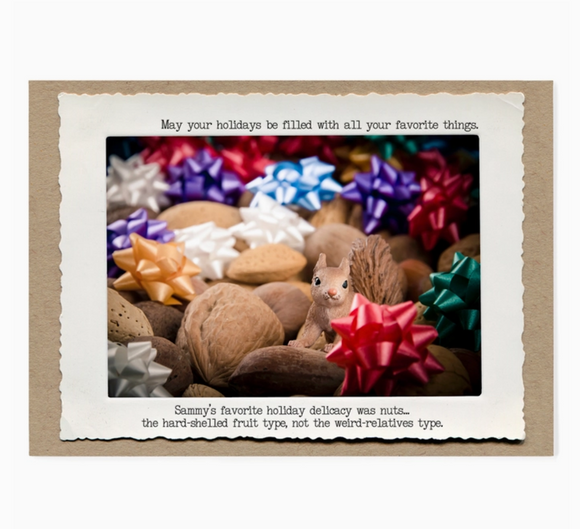 Squirrel Nuts Holiday Greeting Card by Jamie Redmond