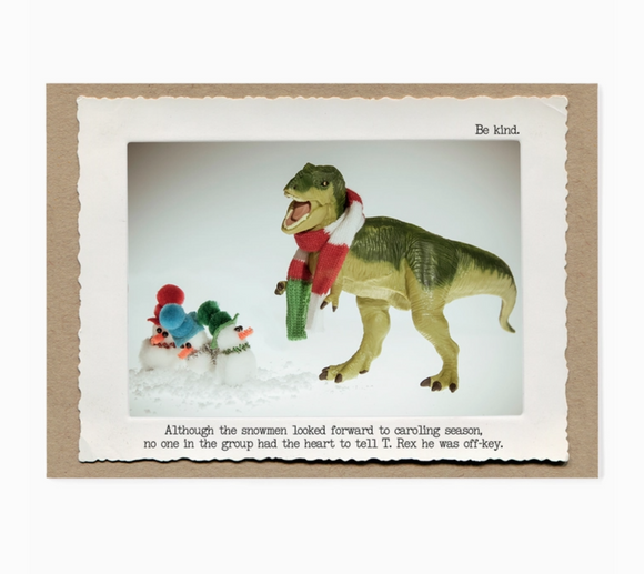 T. Rex Caroling Holiday Greeting Card by Jamie Redmond