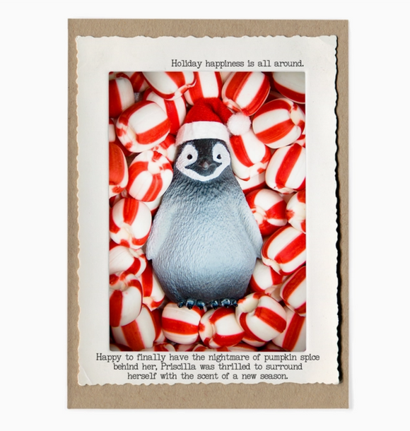 Peppermint Penguin Holiday Greeting Card by Jamie Redmond