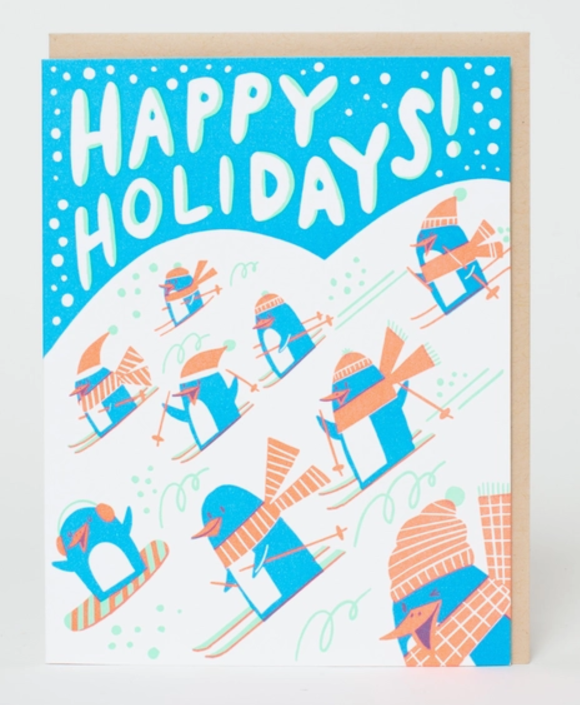 Happy Holidays Penguins Greeting Card by Egg Press Manufacturing