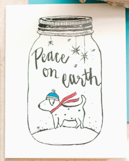 Peace on Earth Dog Holiday Greeting Card by Sweet Julie Marie