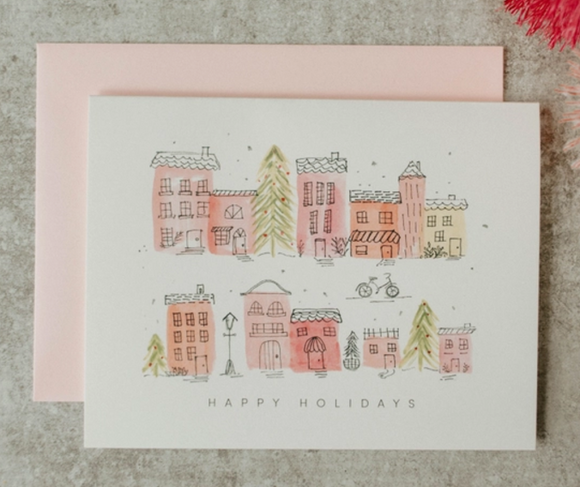 Row Houses Holiday Greeting Card by Sweet Julie Marie