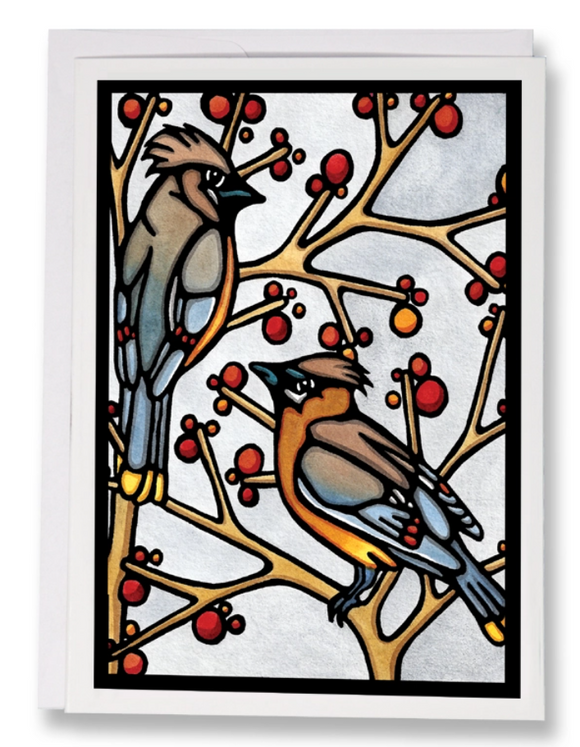 Cedar Waxwings Greeting Card by Sarah Angst