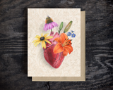 Anatomical Heart with Wildflowers Blank Greeting Card by Emily Uchytil