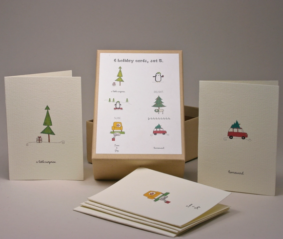 Holiday Set V Box of 6 Enclosure Greeting Cards by Beth Mueller