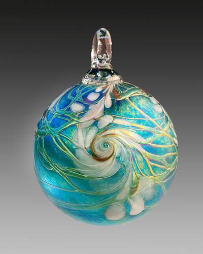 Tropical Swirl Round Ornament by Vines Art Glass