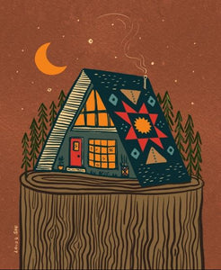 A-Frame Cabin on Tree Stump Print by Land & She