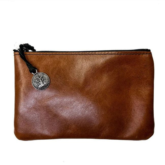 Acorn Leather Zipper Pouch by Oberon Design
