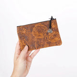 Wild Rose Leather Zipper Pouch by Oberon Design