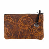 Wild Rose Leather Zipper Pouch by Oberon Design
