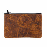 Wild Rose Leather Zipper Pouch by Oberon Design