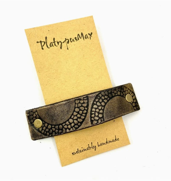 Antique Brass Half Circles Leather Hair Barrette by Platypus Max