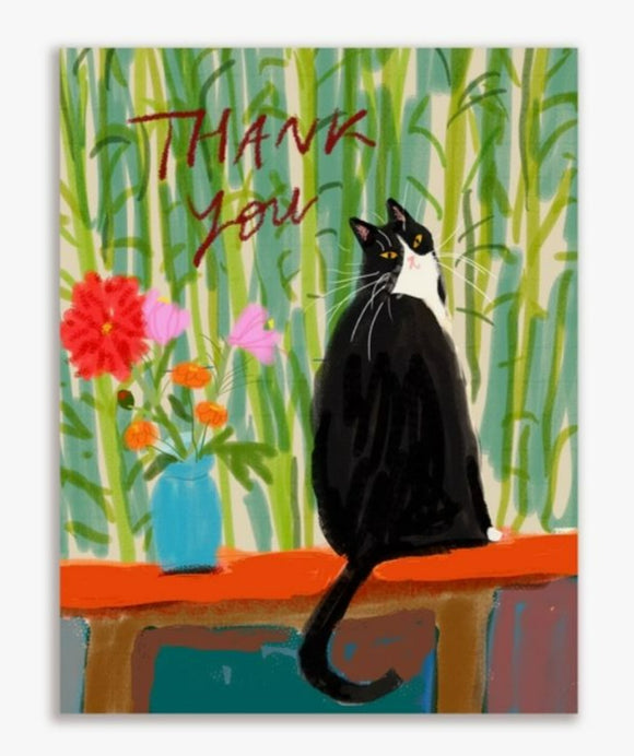 Thank You Bamboo Cat Greeting Card by Jamie Shelman