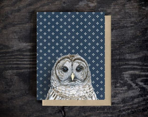 Barred Owl (Dark Blue) Blank Greeting Card by Emily Uchytil