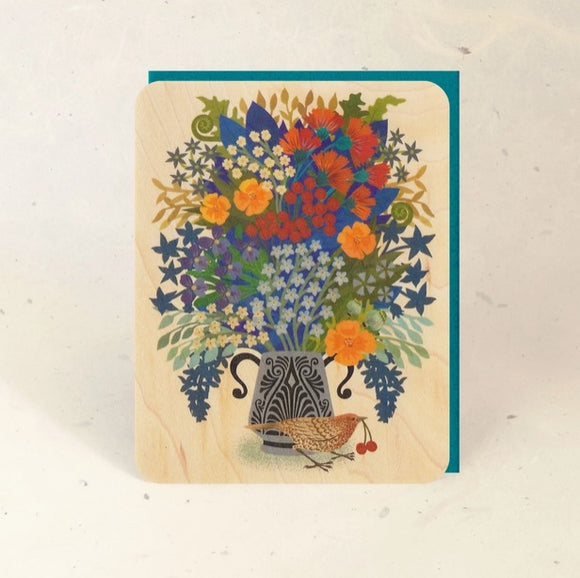 Berry Thief Wood Greeting Card by Little Gold Fox Designs