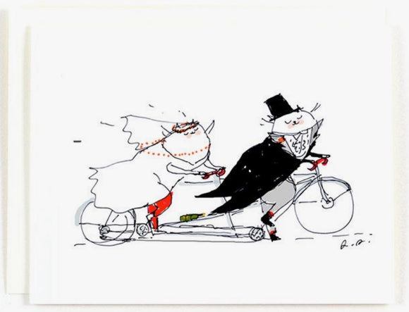 Wedding Tandem Bike Cats Greeting Card by Jamie Shelman