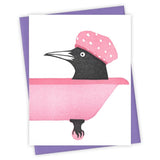 Bird Bath Grackle Card by Burdock & Bramble