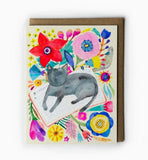 Black Cat Napping on Book Greeting Card by Honeyberry Studios