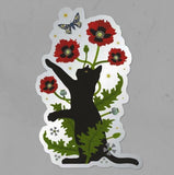 Black Cat and Poppies Sticker by Little Gold Fox Designs