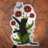 Black Cat and Poppies Sticker by Little Gold Fox Designs