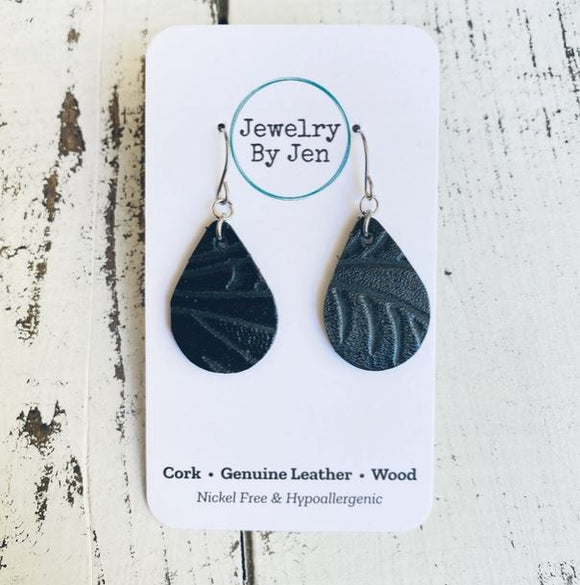 Small Teardrop Earrings: Black Western Tooled by Jewelry By Jen