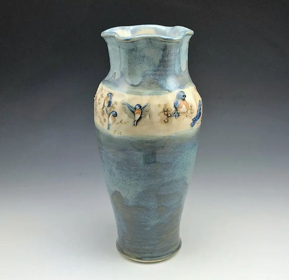 Bluebirds Vase by Jen Stein