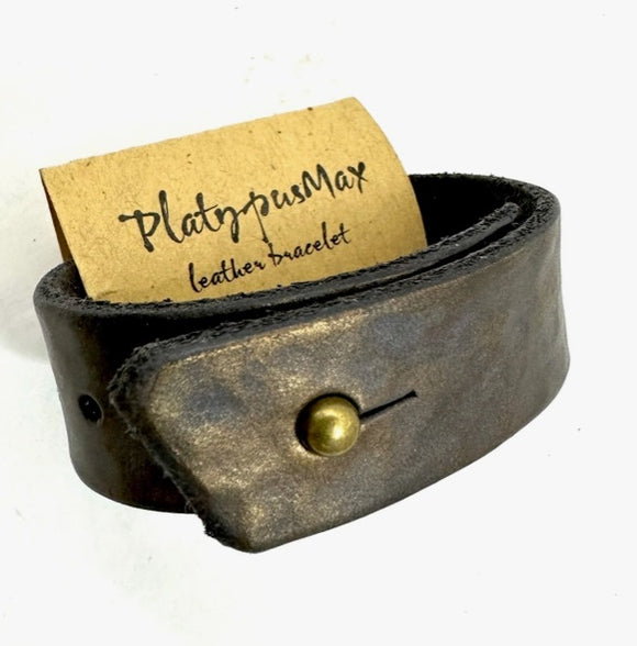 Hammered Oil Rubbed Bronze Leather Cuff by Platypus Max