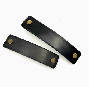 Black Leather Hair Barrette with Antique Brass Hex Hardware by Platypus Max