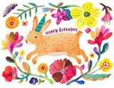 Brown Bunny Birthday Greeting Card by Honeyberry Studios