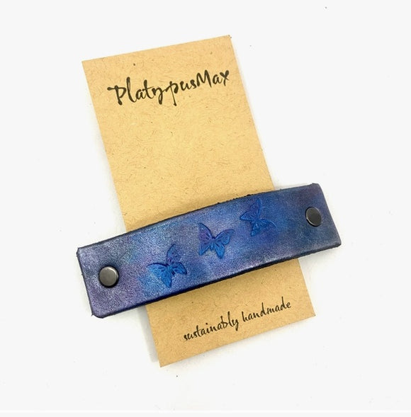 Blue and Purple Butterflies Leather Hair Barrette by Platypus Max