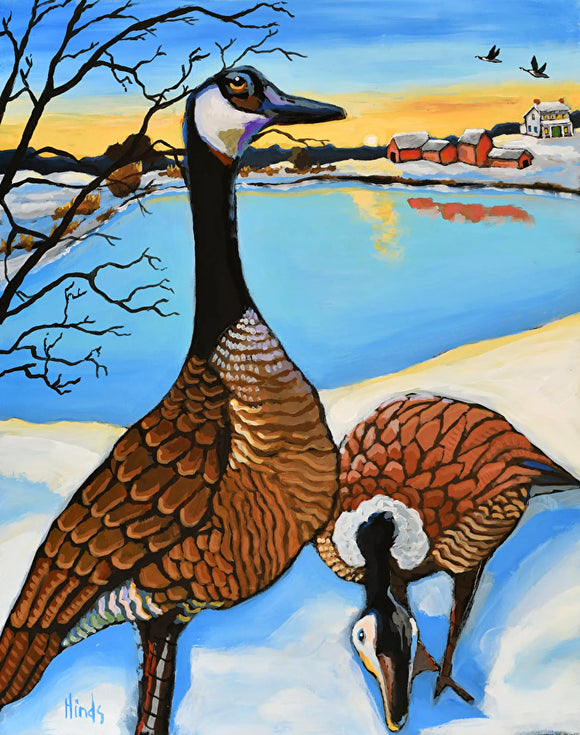 Canadian Geese By A Winter Lake by David Hinds