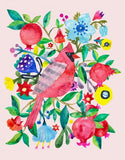 Cardinal and Pomegranates Greeting Card by Honeyberry Studios