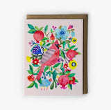 Cardinal and Pomegranates Greeting Card by Honeyberry Studios