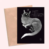 Ghost Cat Halloween Greeting Card by Cat Rocketship