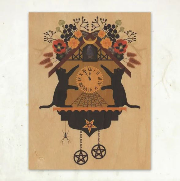 Cat Cuckoo Halloween Wood Print by Little Gold Fox Designs