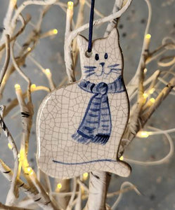 Cat With Scarf Ceramic Ornament by Mary DeCaprio