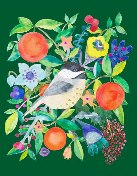 Chickadee and Oranges Greeting Card by Honeyberry Studios