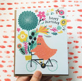Chicken on Bicycle Birthday Greeting Card by Honeyberry Studios