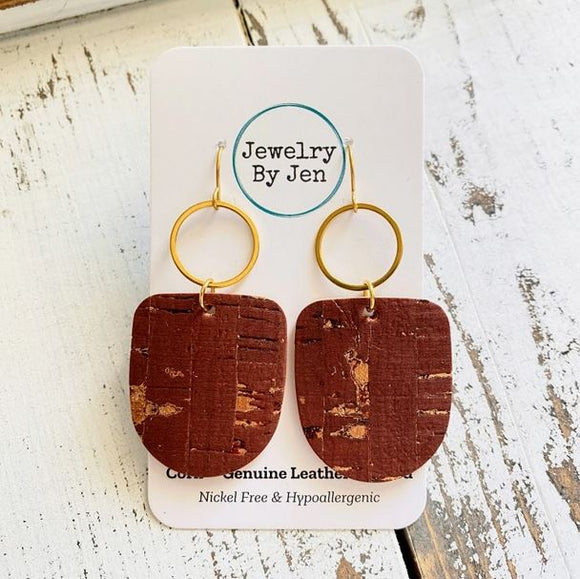 Boho Dangle Earrings: Cinnamon Cork with Gold Accents by Jewelry By Jen