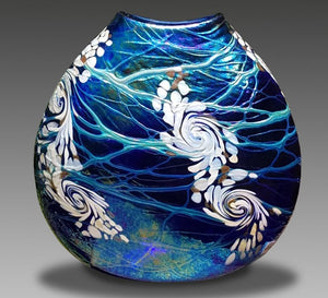 Cobalt Swirl Flat Vase by Vines Art Glass