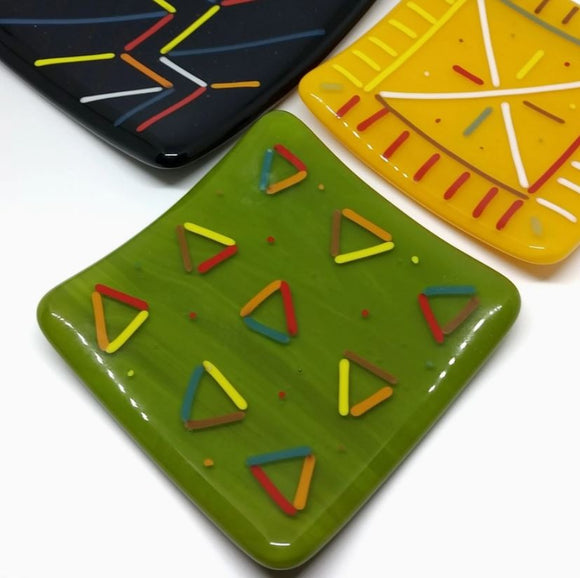 Colorful Triangles Dish by TommyGunGlass