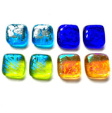 Dichroic Glass Post Earrings - Blue, Green, Gold by Glass Town USA