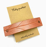 Shiny Copper Oak Leaf Leather Hair Barrette by Platypus Max