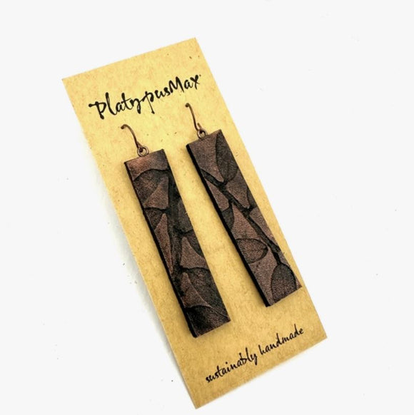 Copper Branch of Leaves Long Bar Earrings by Platypus Max
