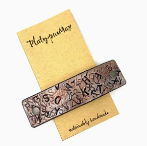 Copper Stamped Letters Leather Hair Barrette by Platypus Max